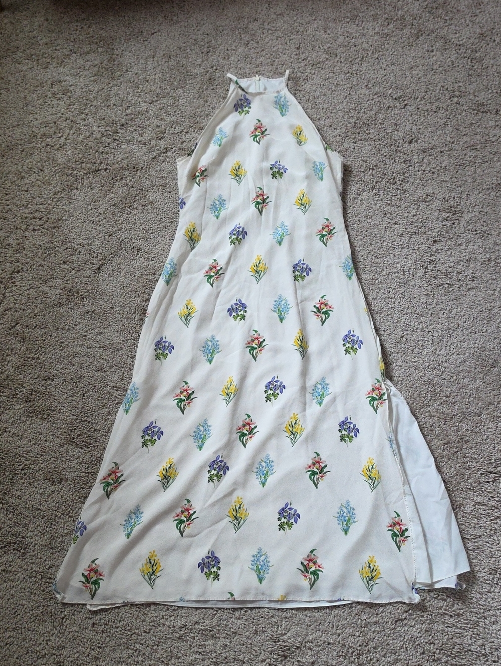 MOTF Cream Halter Maxi Dress with Multi-Color Floral Print